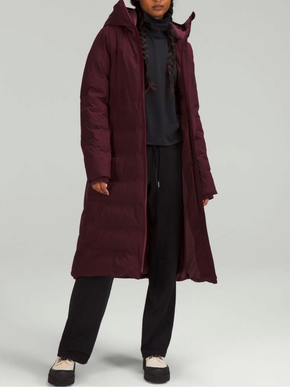 Lululemon 4 Sleet Street Long Jacket
Cassis Hooded Puffer Coat Burgundy Winter